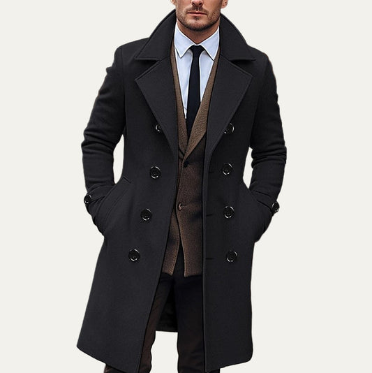 VogeLuxe | Manteau long croisé pour homme en laine mélangée 0