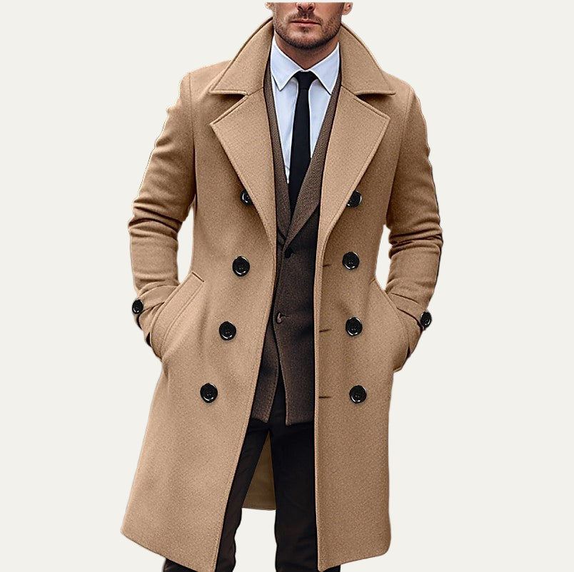 Manteau Homme Long en Laine Mélangée Élégant