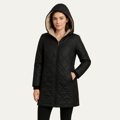 VogeLuxe | Manteau long matelassé à capuche doublé sherpa pour femme 0