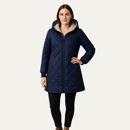 VogeLuxe | Manteau long matelassé à capuche doublé sherpa pour femme 2