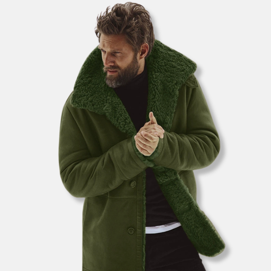 VogeLuxe | Manteau mi-long pour homme avec bordure en peau lainée 0