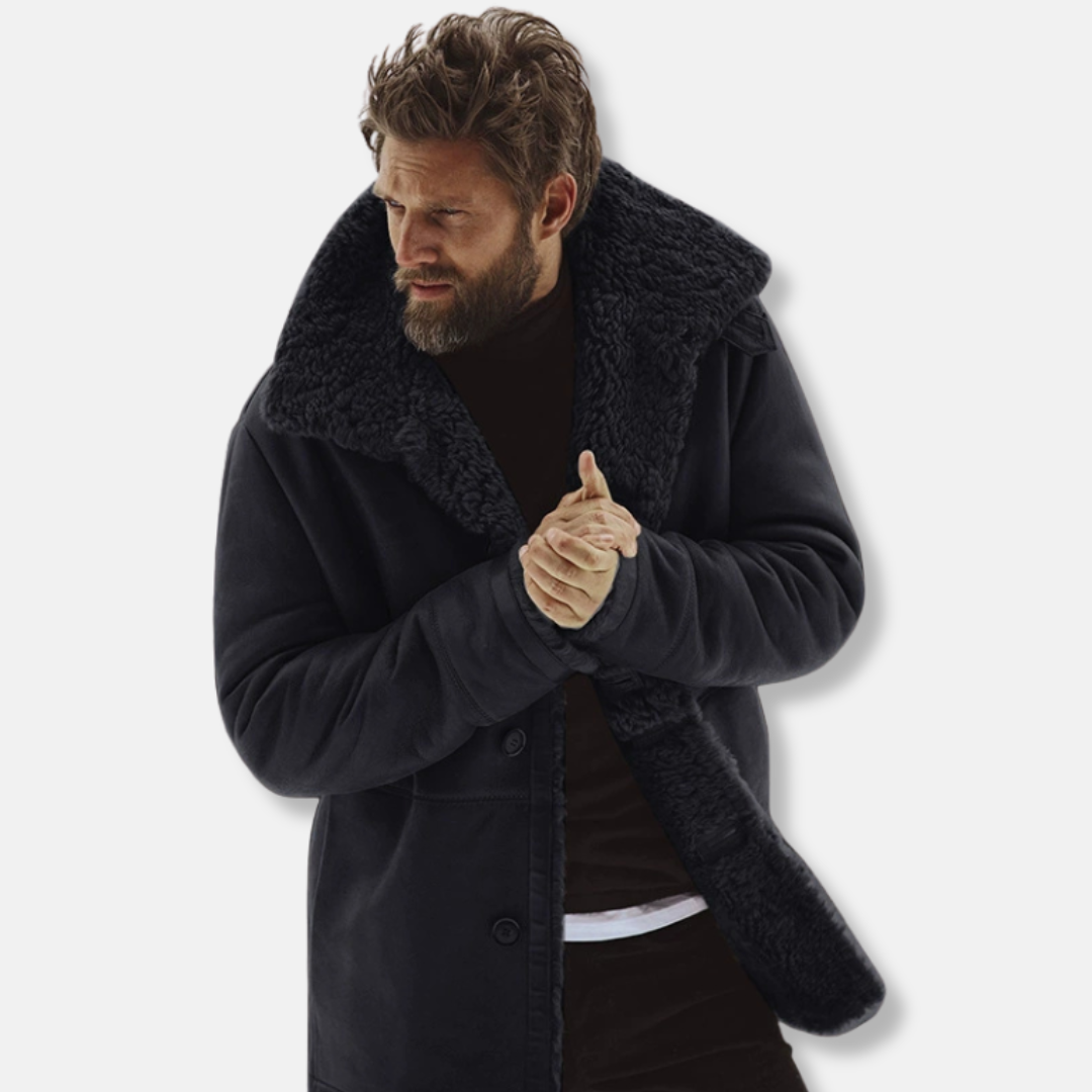 VogeLuxe | Manteau mi-long pour homme avec bordure en peau lainée 1