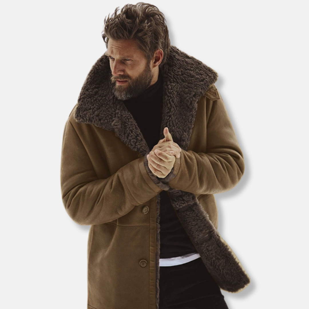 VogeLuxe | Manteau mi-long pour homme avec bordure en peau lainée 3