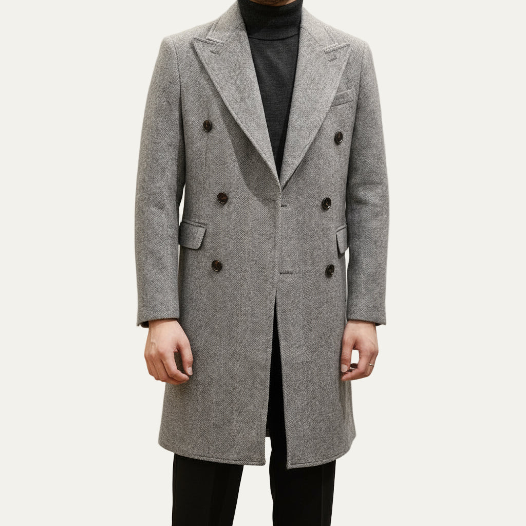VogeLuxe | Manteau mi-long texturé à double boutonnage pour homme 0