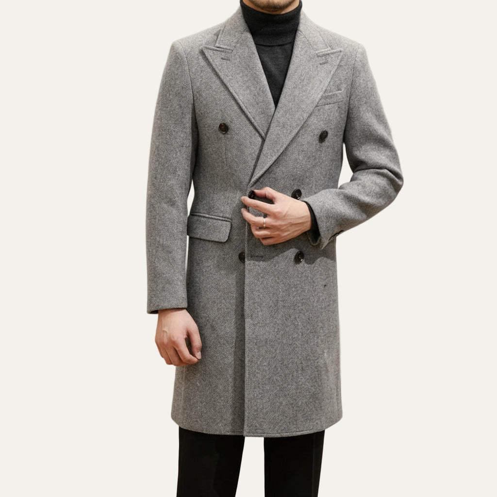 VogeLuxe | Manteau mi-long texturé à double boutonnage pour homme 1
