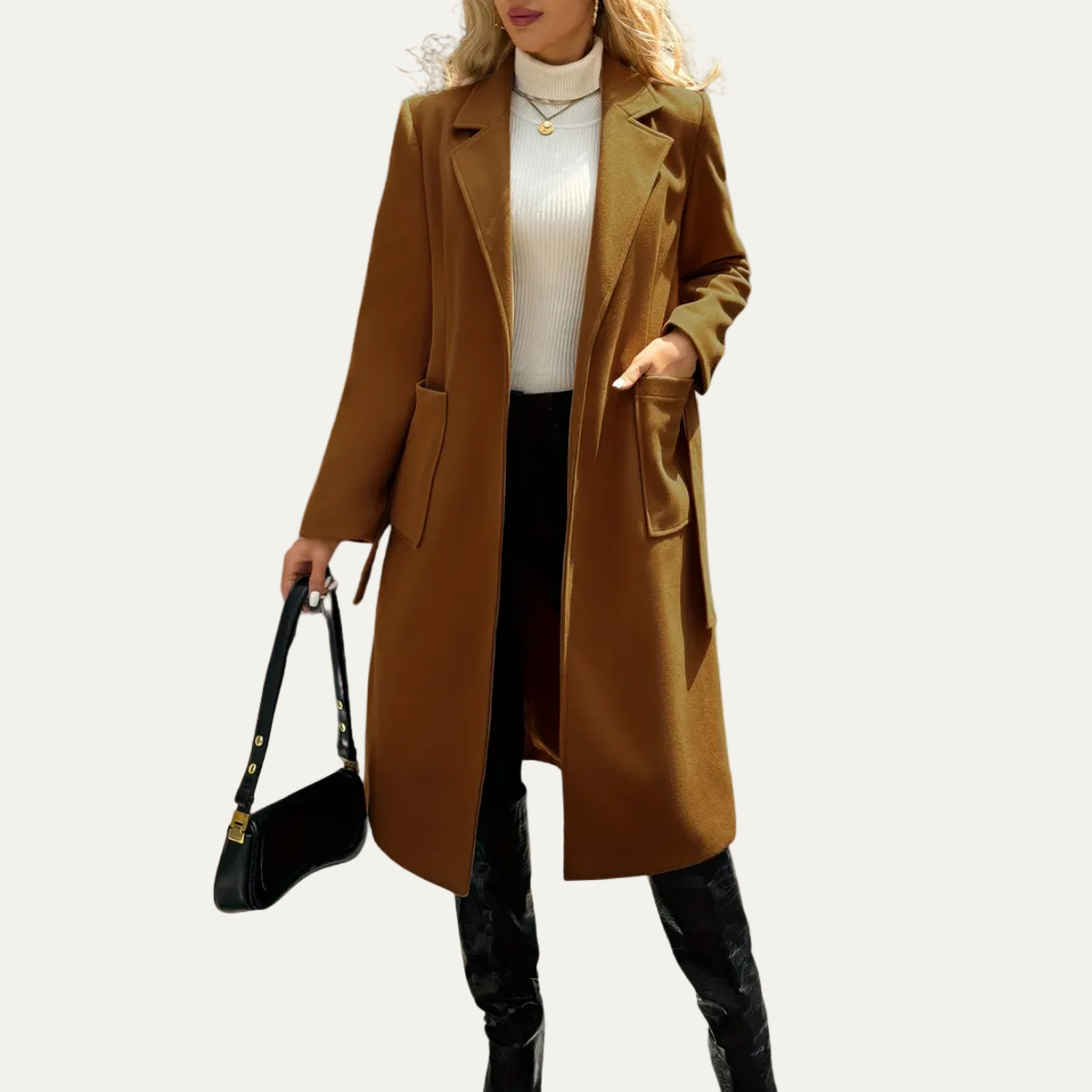 VogeLuxe | Manteau portefeuille sophistiqué à ceinture pour femme 3