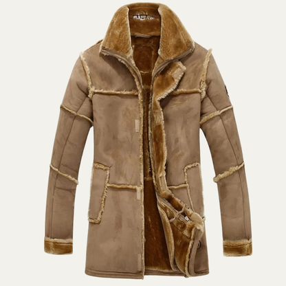 Manteau cuir homme zippé avec col en peau épaisse - PanierRoyale