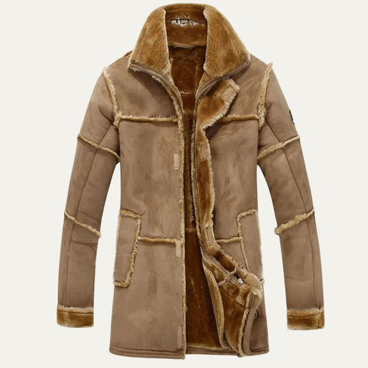 Manteau cuir homme zippé avec col en peau épaisse - PanierRoyale
