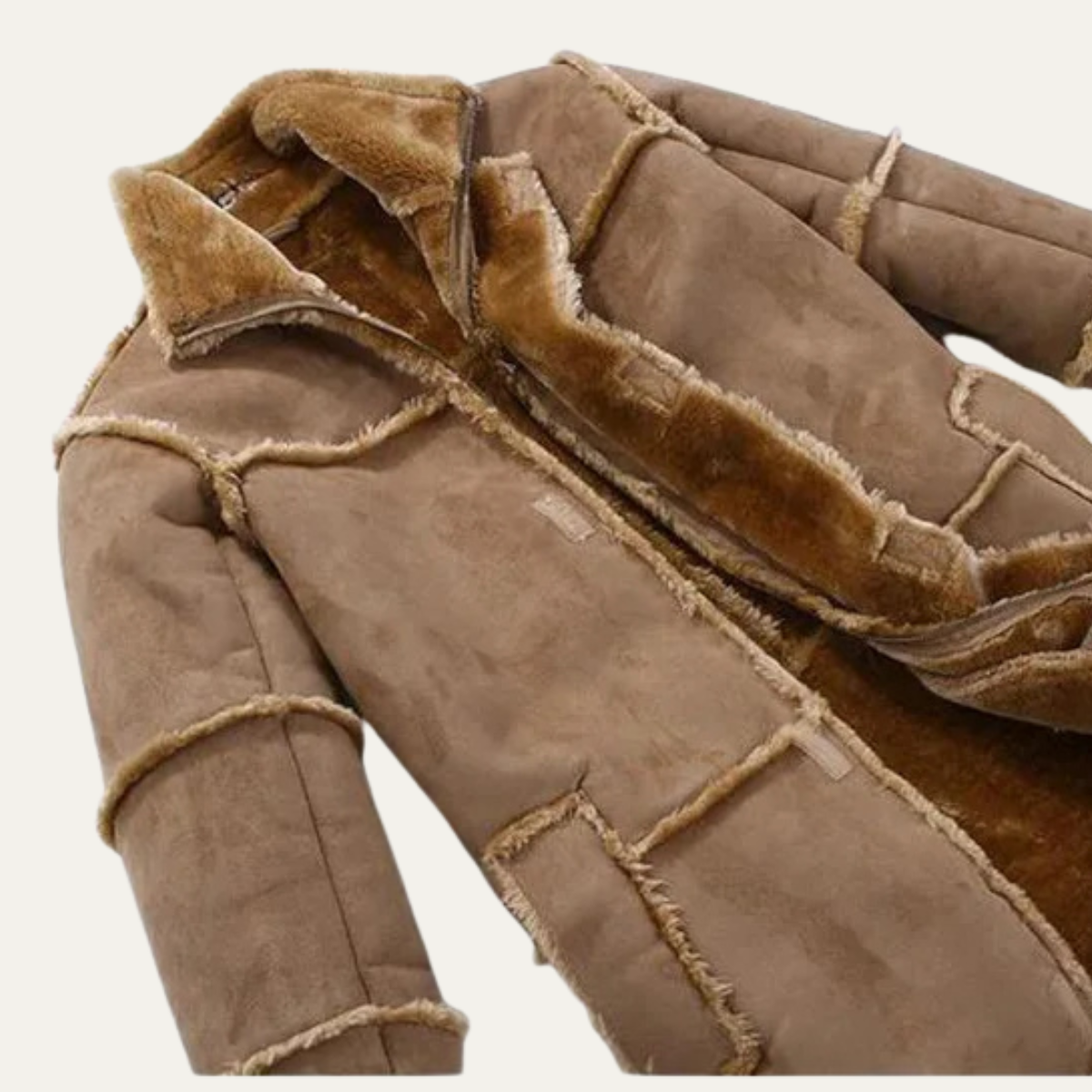 VogeLuxe | Manteau zippé en cuir à bordure en peau lainée pour homme 2