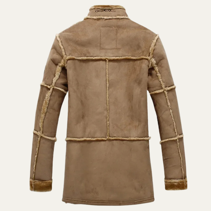VogeLuxe | Manteau zippé en cuir à bordure en peau lainée pour homme 3