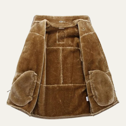 VogeLuxe | Manteau zippé en cuir à bordure en peau lainée pour homme 4