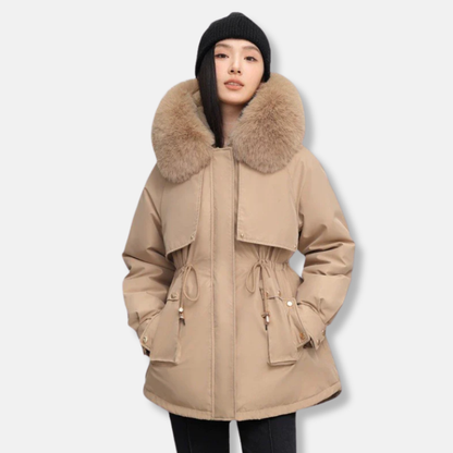 Doudoune courte femme fourrure synthétique chaude