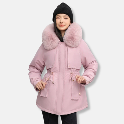 Doudoune courte femme fourrure synthétique chaude