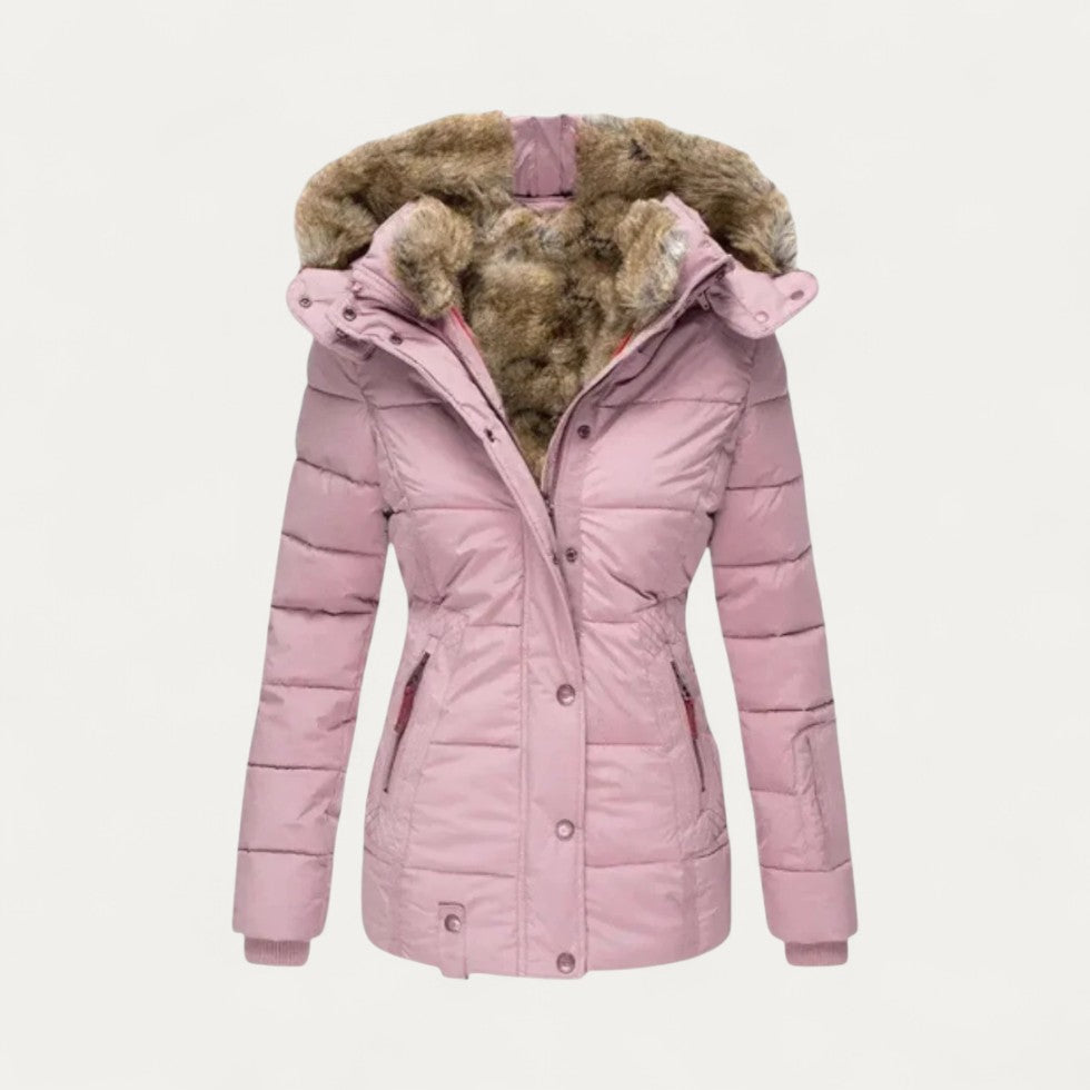 Doudoune femme à capuche matelassée et fourrure synthétique