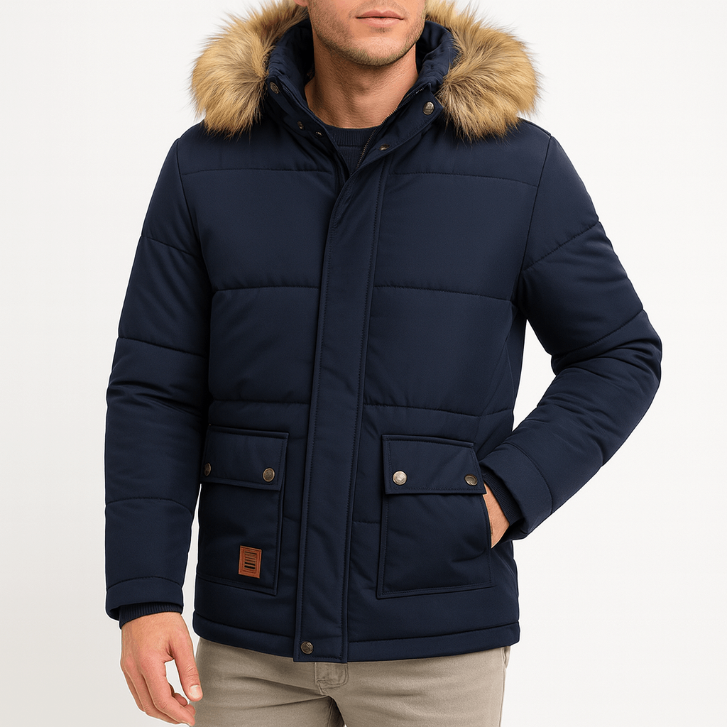 Doudoune Homme Hiver Matelassée Fourrure Synthétique