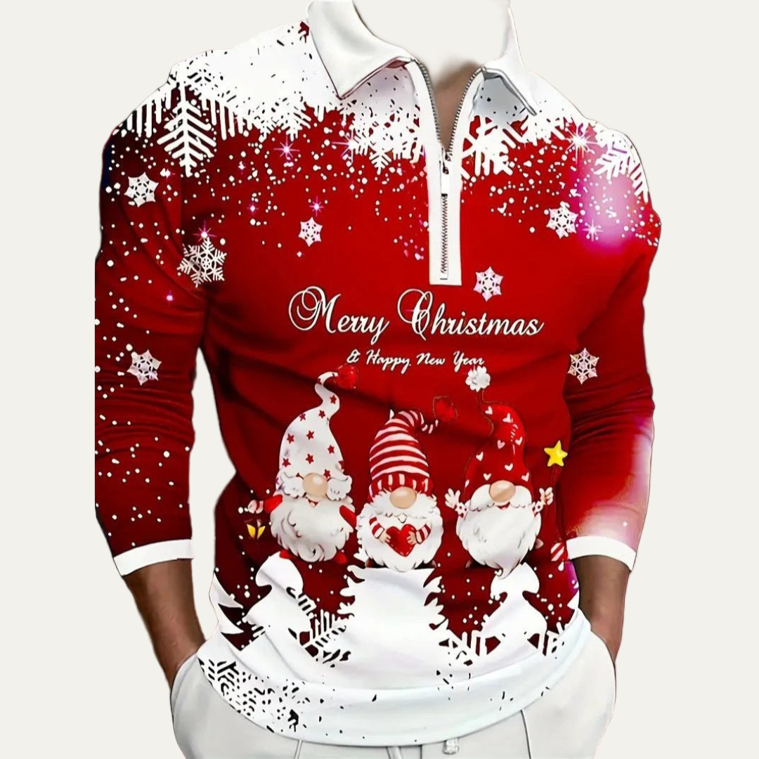 Polo Homme Hiver Festif Gnome à Fermeture Éclair