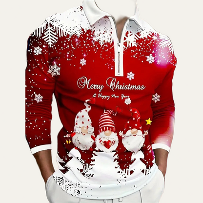 Polo Homme Hiver Festif Gnome à Fermeture Éclair