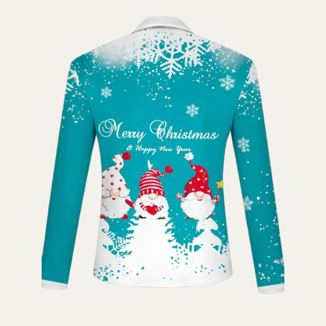 VogeLuxe | Polo de Noël festif pour homme, motif gnome, fermeture éclair 1/4 7