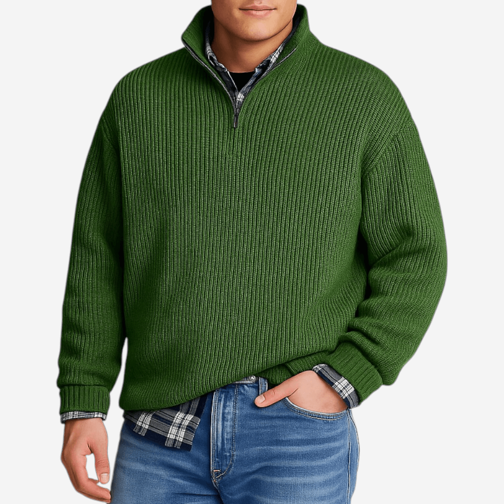 Polo Homme Maille Zippé Manches Longues Sport