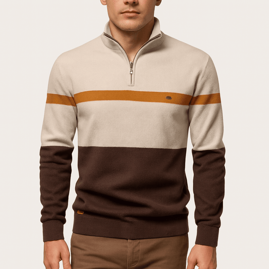 Polo Homme Rayé à Fermeture Éclair - PanierRoyale