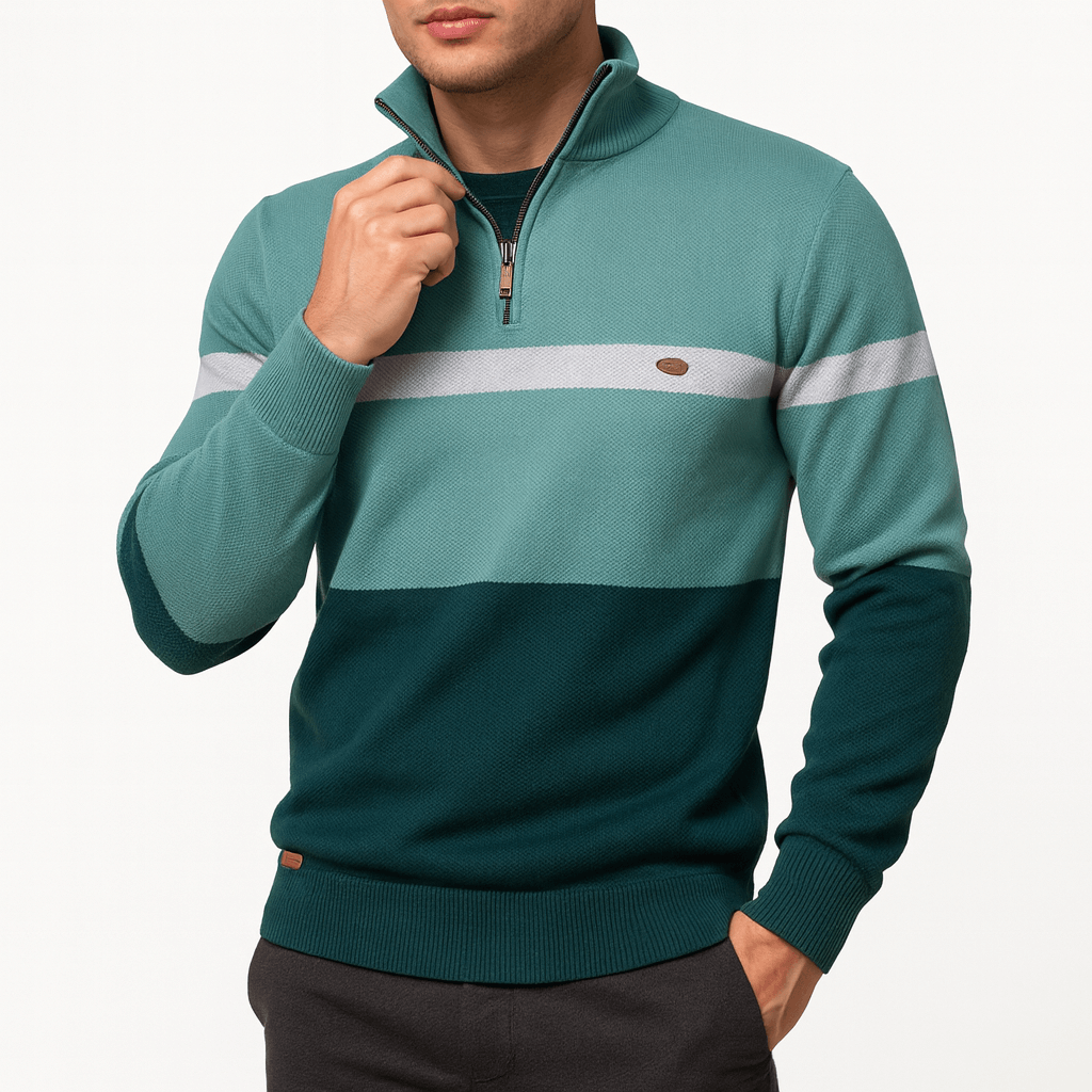 Polo Homme Rayé à Fermeture Éclair