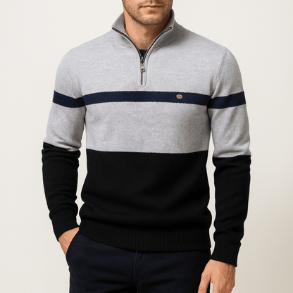 Polo Homme Rayé à Fermeture Éclair