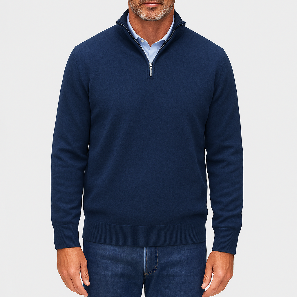 VogeLuxe | Polo zippé en laine unie pour homme 2