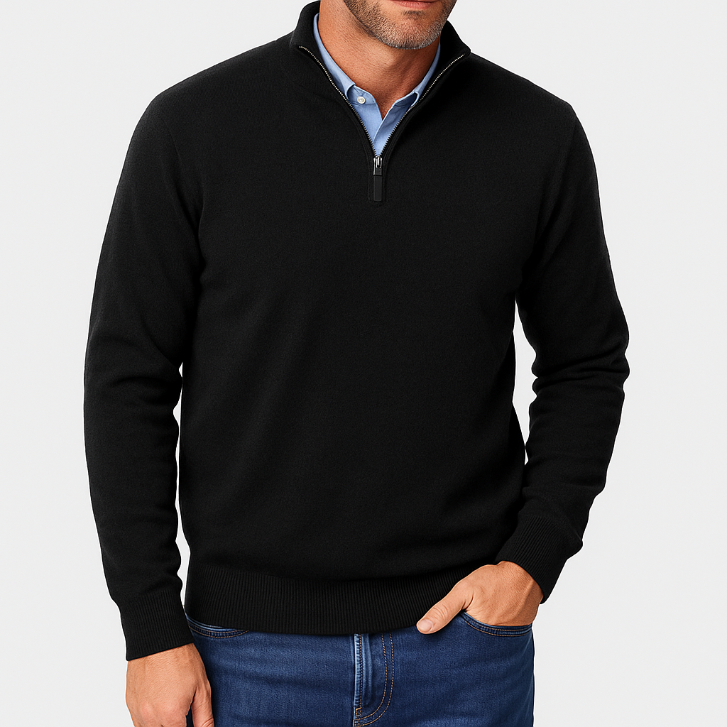 VogeLuxe | Polo zippé en laine unie pour homme 4