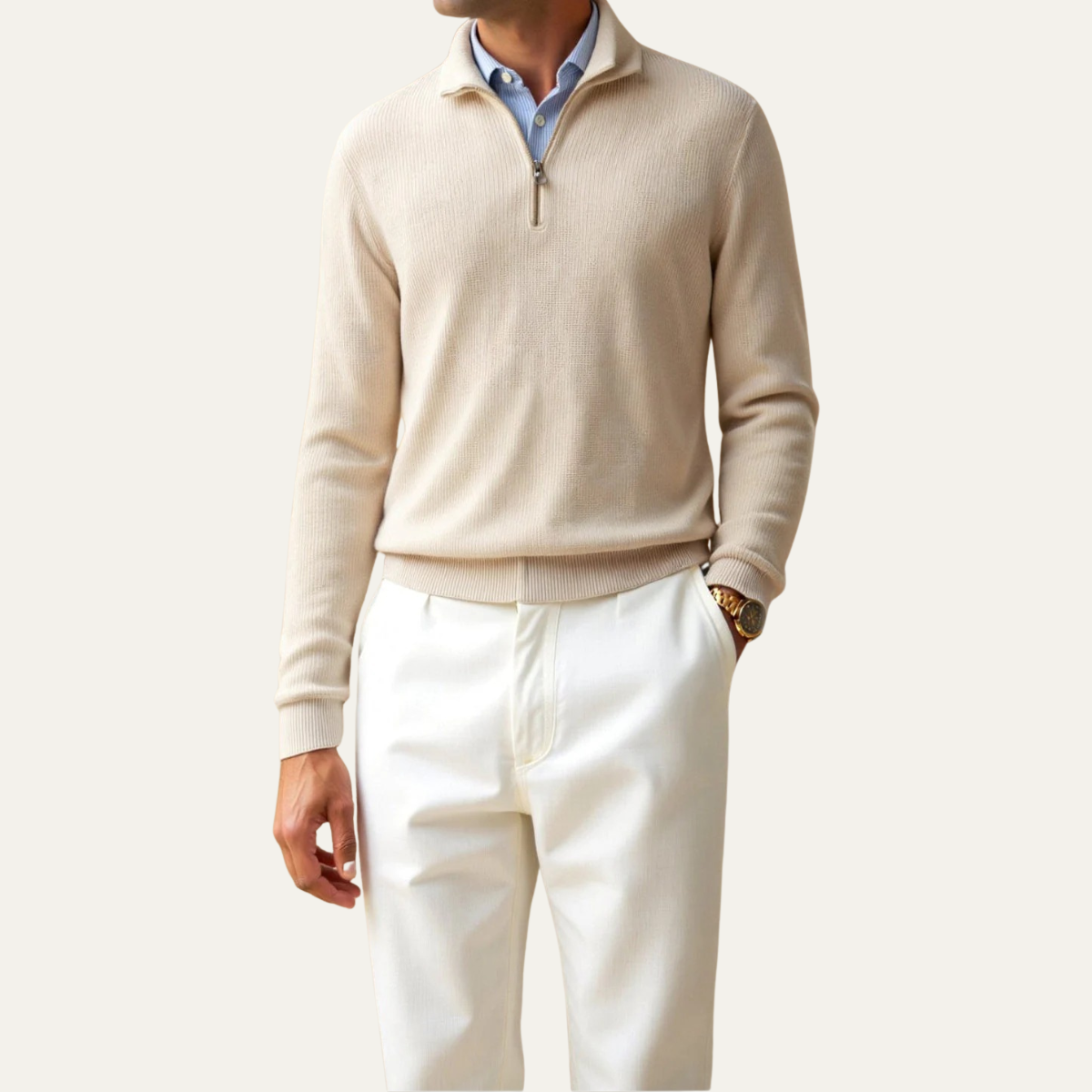 VogeLuxe | Polo zippé en maille texturée pour homme 3