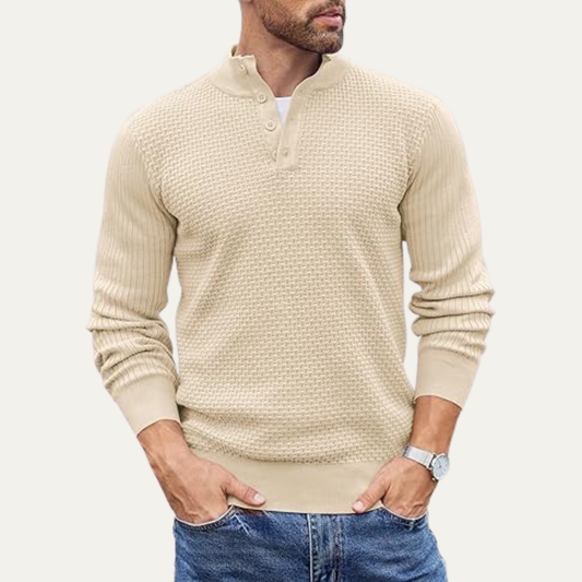 VogeLuxe | Pull Henley côtelé texturé pour homme 0