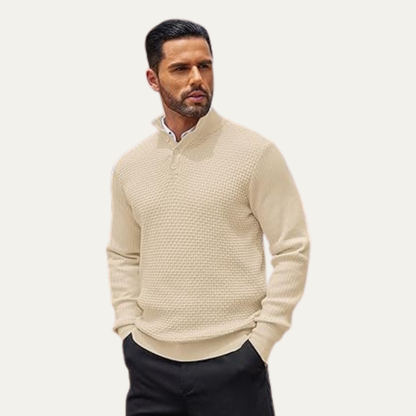 VogeLuxe | Pull Henley côtelé texturé pour homme 3