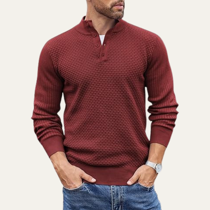 VogeLuxe | Pull Henley côtelé texturé pour homme 5