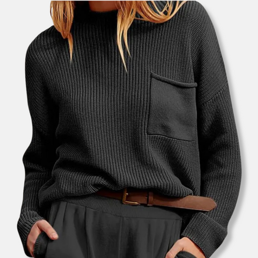 Pull Côtelé Femme Col Montant Chaud et Élégant - PanierRoyale
