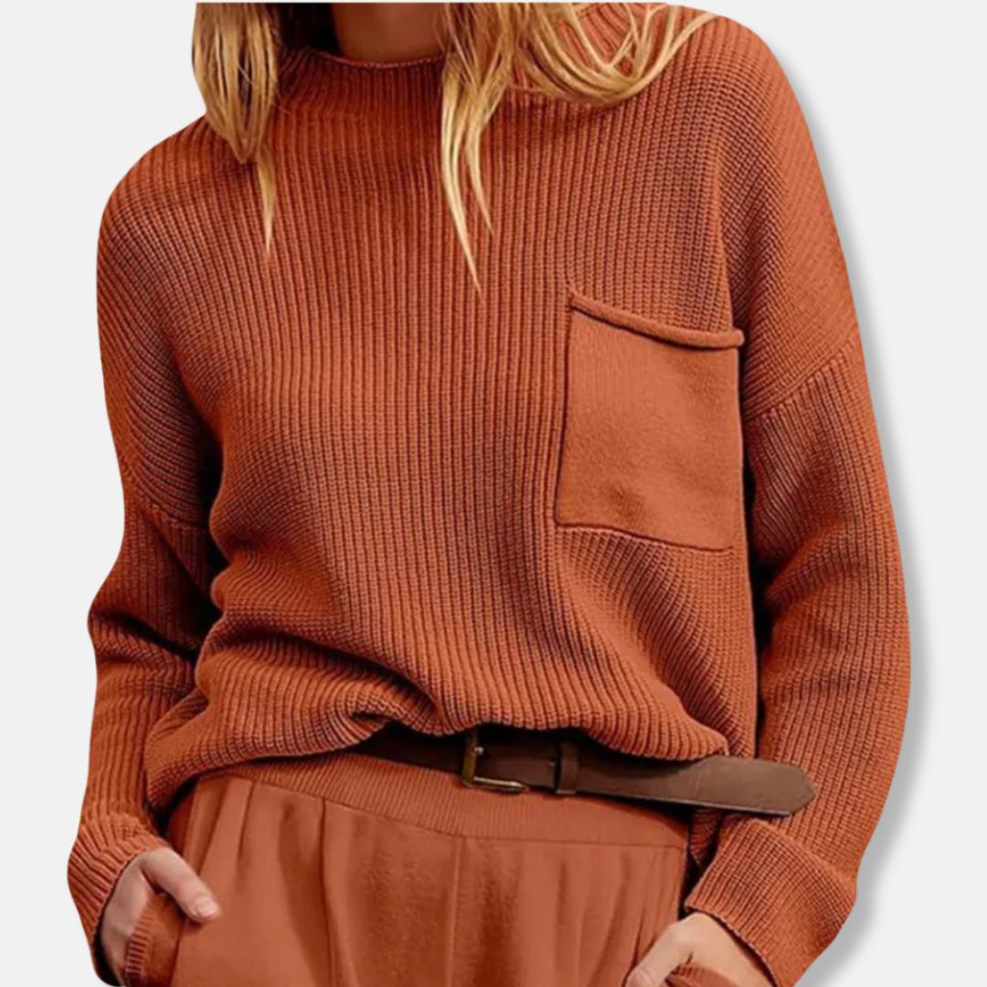 Pull Côtelé Femme Col Montant Chaud et Élégant
