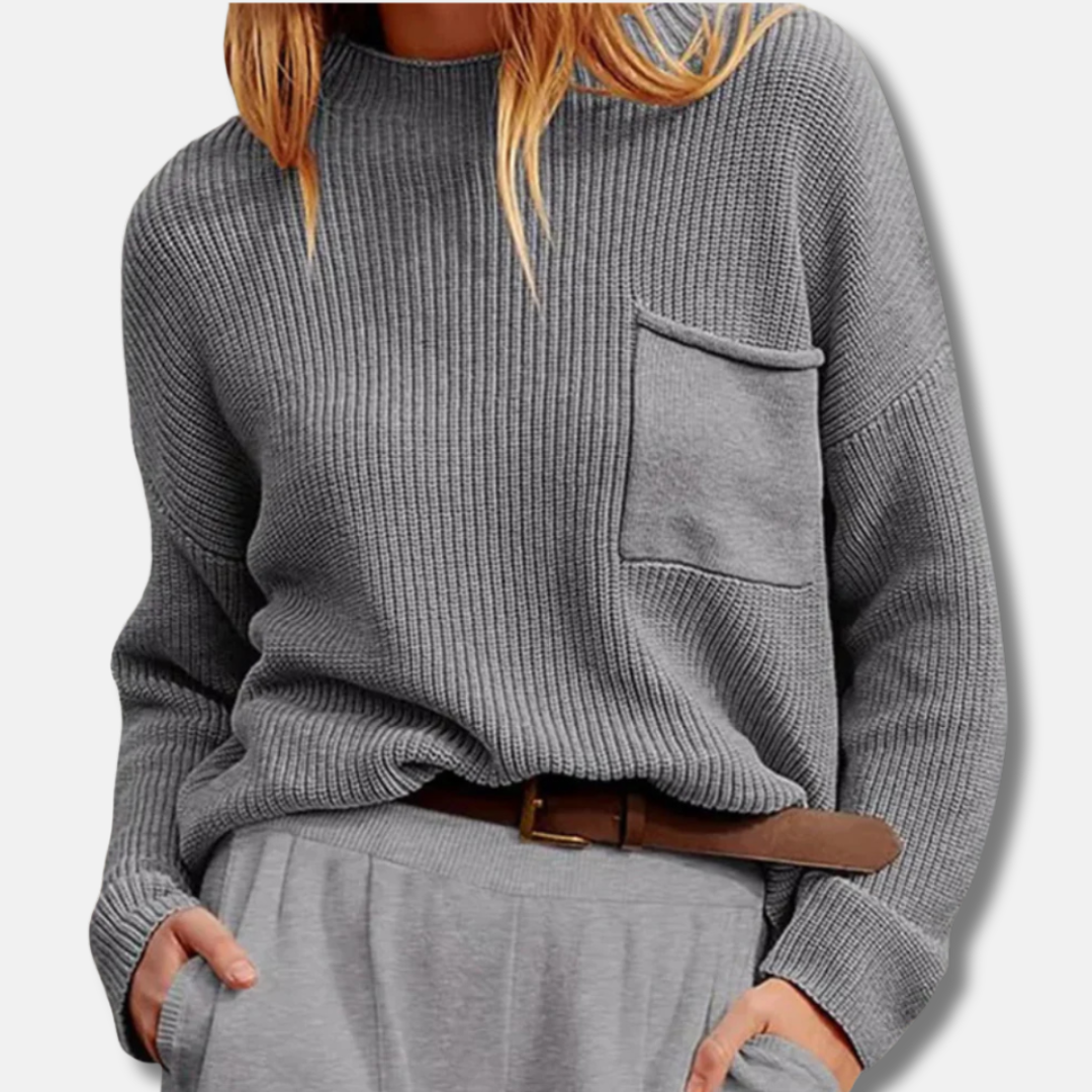 Pull Côtelé Femme Col Montant Chaud et Élégant