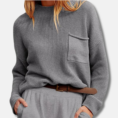 Pull Côtelé Femme Col Montant Chaud et Élégant