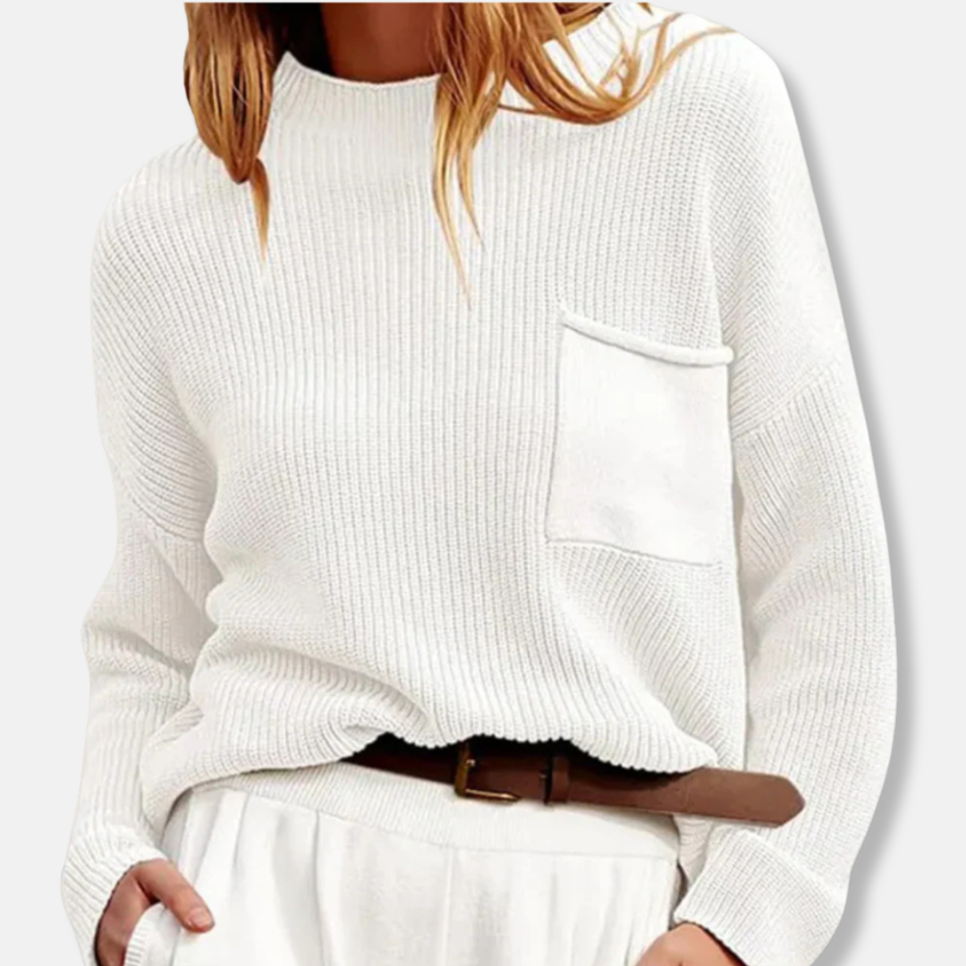 Pull Côtelé Femme Col Montant Chaud et Élégant