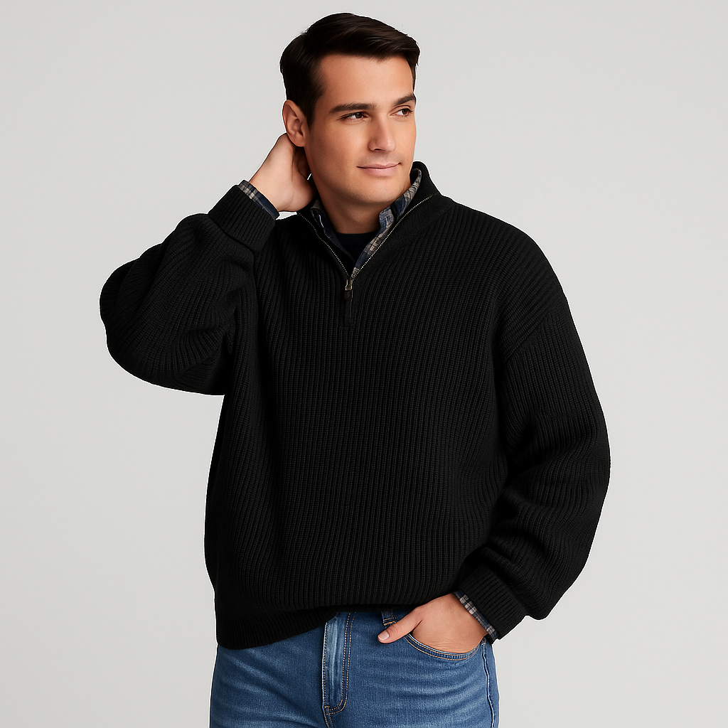 Pull Homme Col Montant Côtelé Chaud Hiver