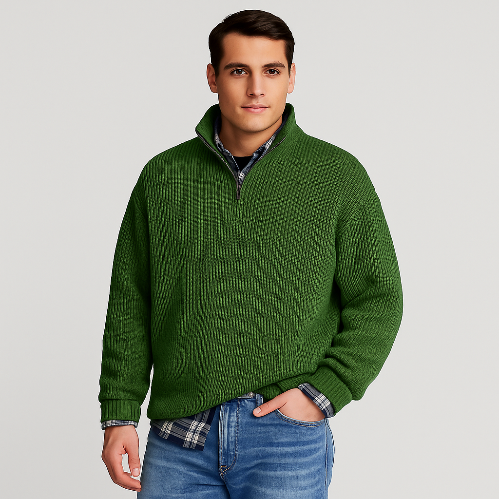 Pull Homme Col Montant Côtelé Chaud Hiver