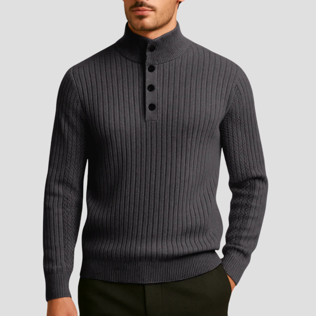 Pull Homme Côtelé Col Montant Chaud
