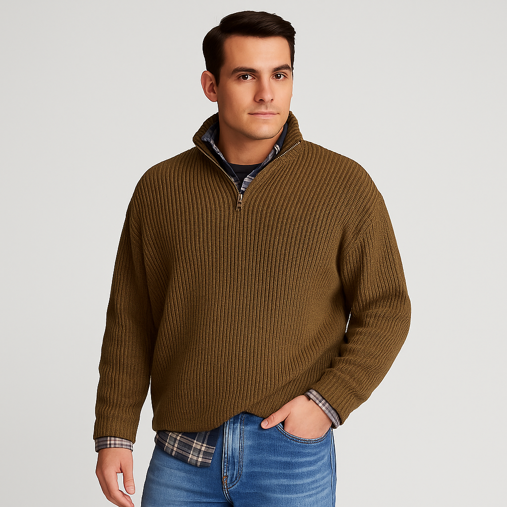 Pull Homme Col Montant Côtelé Chaud Hiver