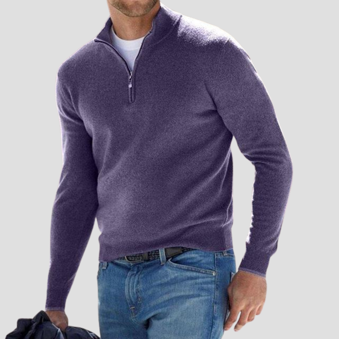 Pull zippé col montant homme classique et chaud