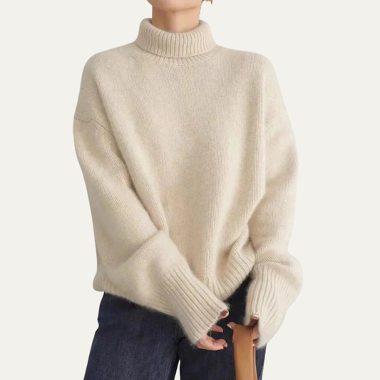 Pull Femme Oversize Côtelé Col Roulé Chic - PanierRoyale