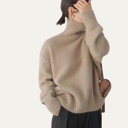 Pull Femme Oversize Côtelé Col Roulé Chic