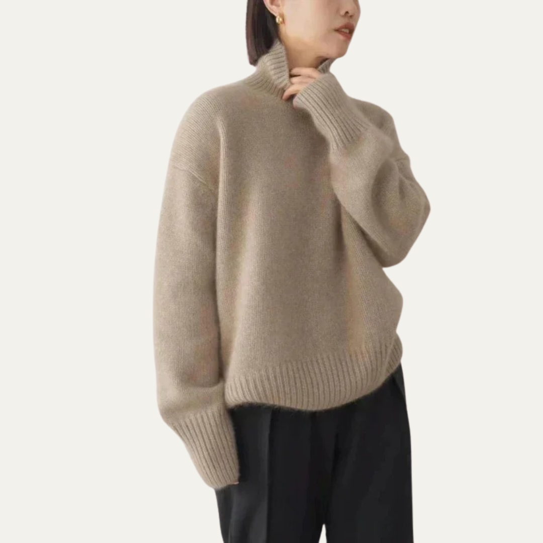 VogeLuxe | Pull à col roulé côtelé oversize pour femme 2