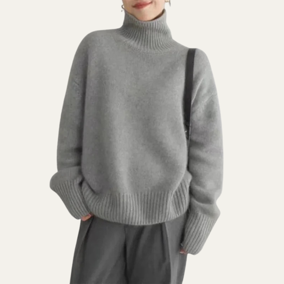 VogeLuxe | Pull à col roulé côtelé oversize pour femme 3