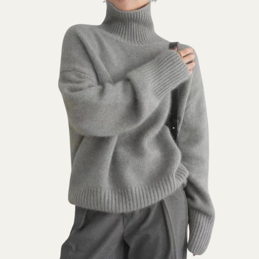 VogeLuxe | Pull à col roulé côtelé oversize pour femme 4