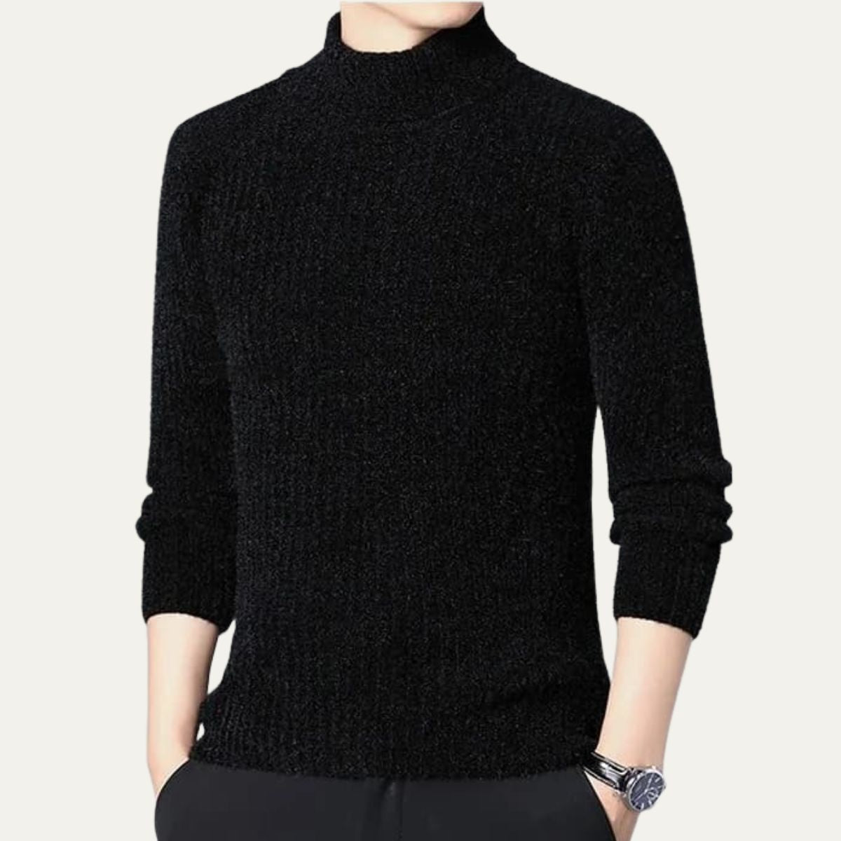 Pull Côtelé à Col Roulé Homme Hiver Chaud