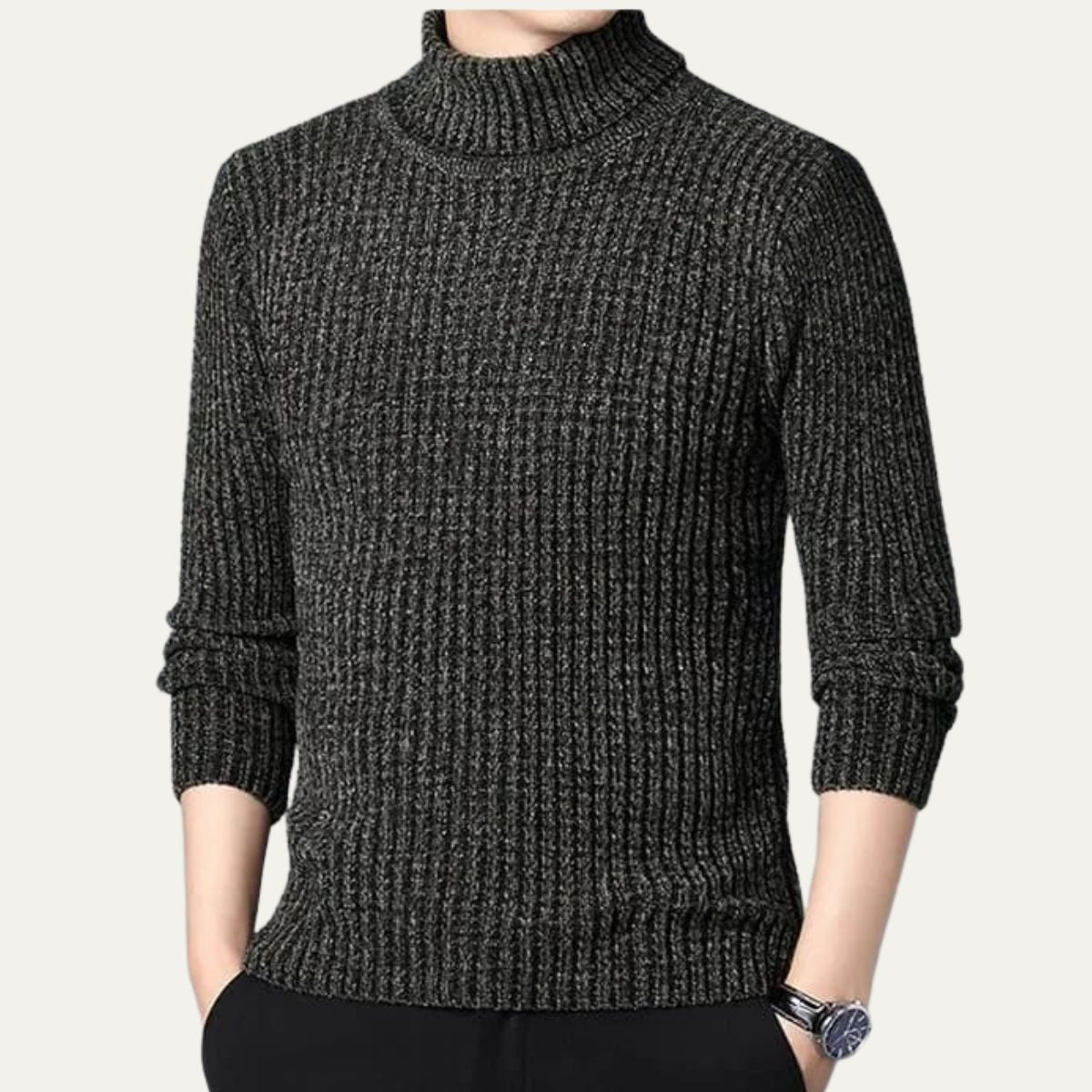 Pull Côtelé à Col Roulé Homme Hiver Chaud