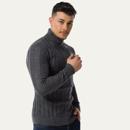 VogeLuxe | Pull à col roulé côtelé vertical pour homme 1